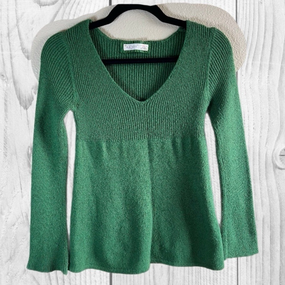 Old Navy Green V-Neck Knit Babydoll Bella swan 2000s‎ size small